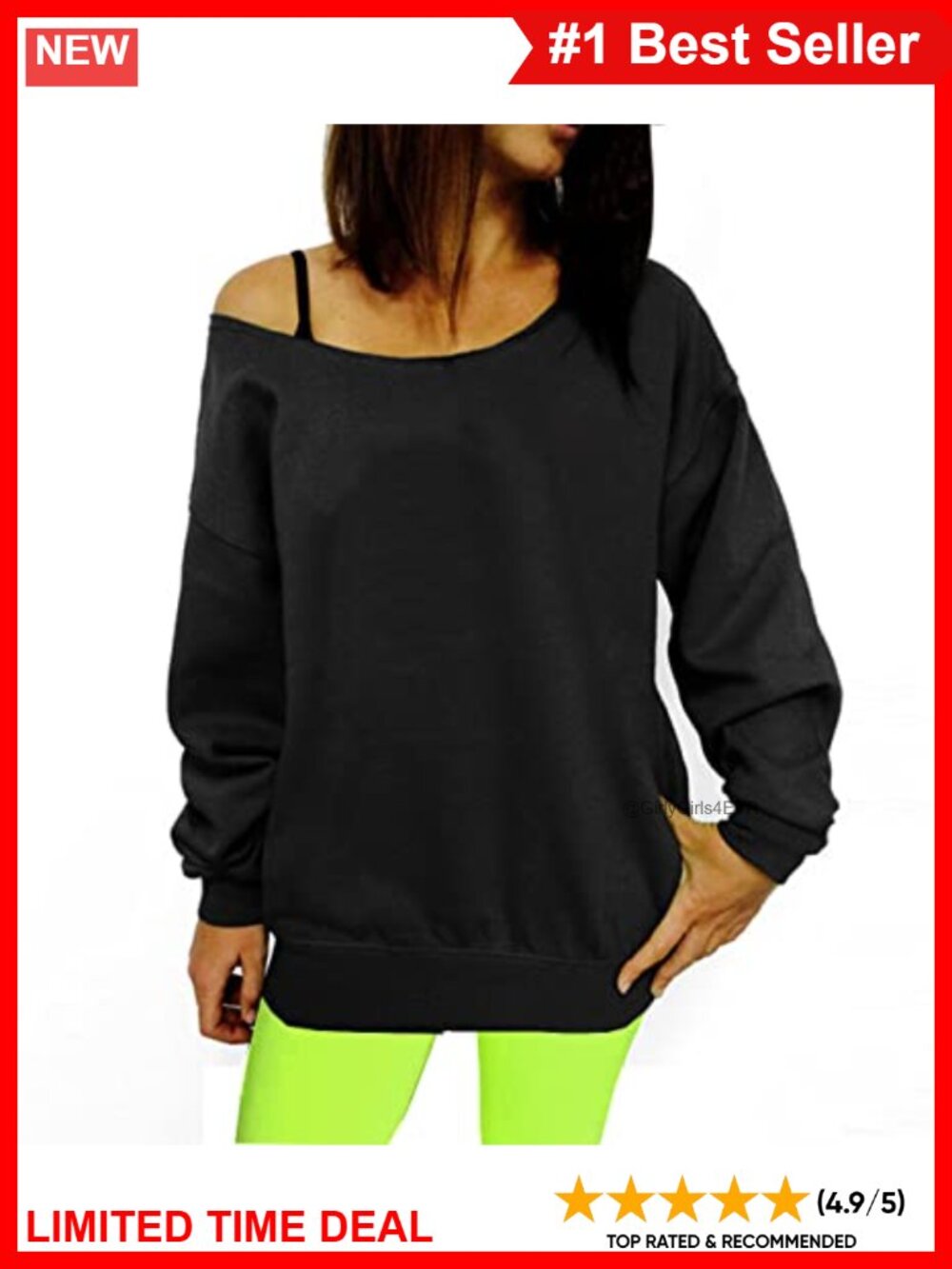Women Off Shoulder 80s Sweatshirt Slouchy Tunic Top